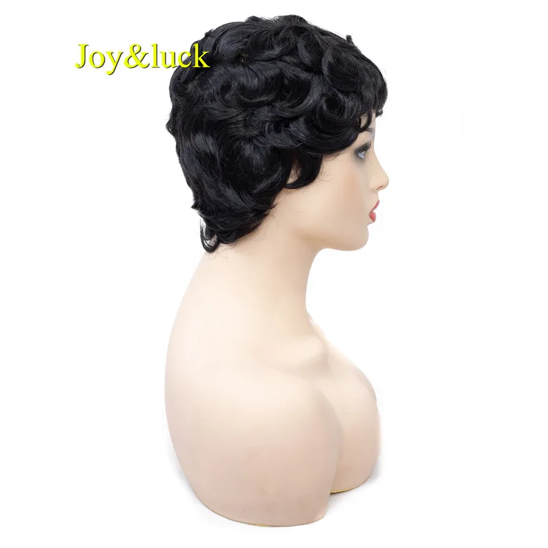 Модный парик Joy & luck короткие вьющиеся волосы черного цвета синтетические