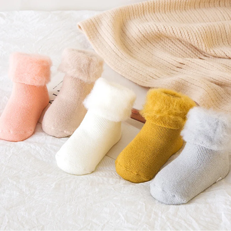 

Winter Thick Baby Socks Woolen Warm Solid Color Non-slip Rubber Soles Terry Socks for Newborn Boys Girls Toddler Socks