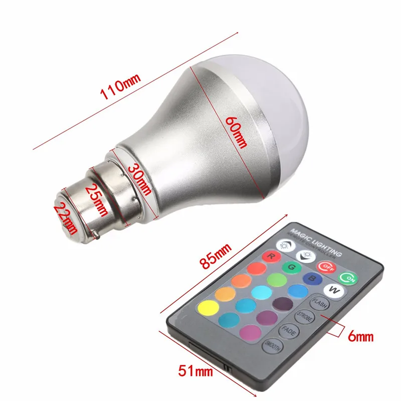 4W светодио́дная ла́мпа B22 с резьбовым креплением, регулируемая RGB цветовая смена с ИК-пультом управления для домашнего декора.