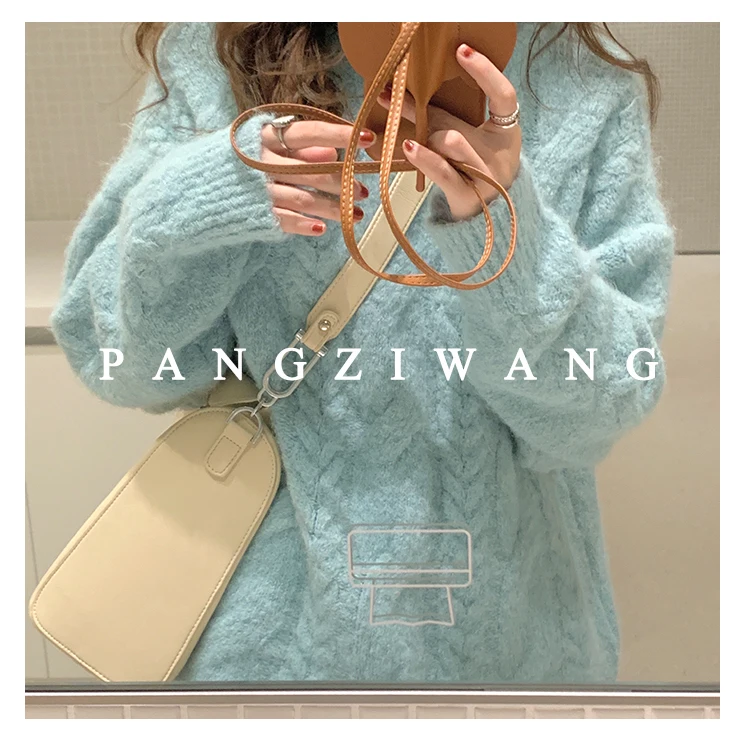 

New Autumn And Winter Loose Twist Tricolor Pullover High Neck Sweater For Women's Warm And Sweet Knitted Top