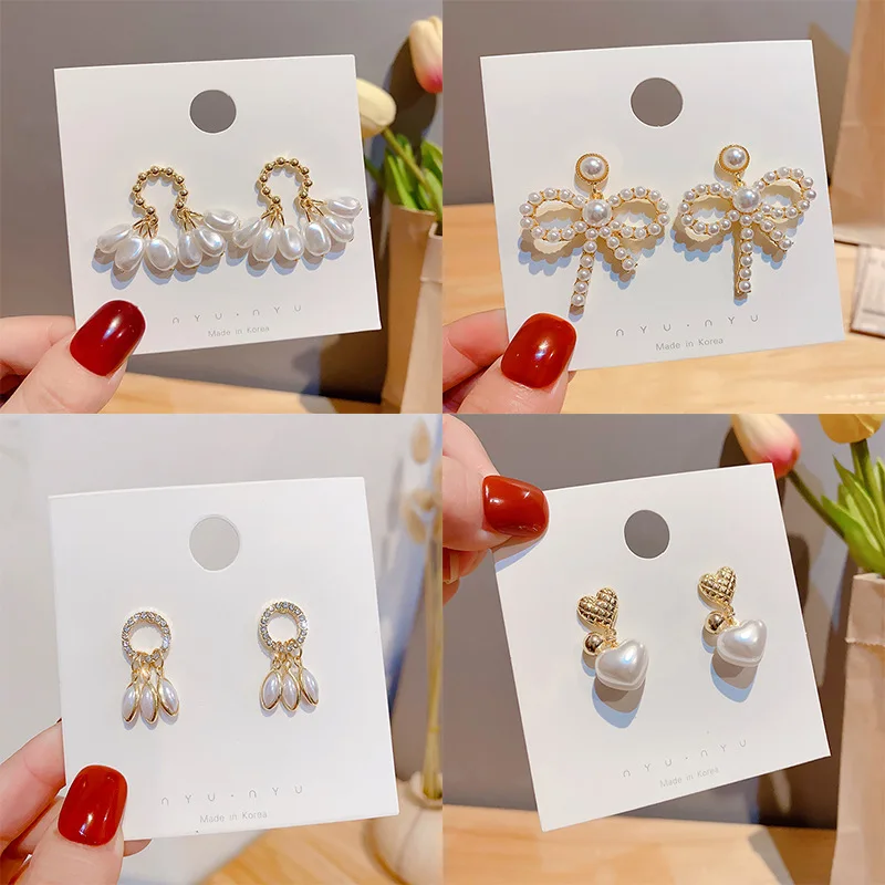 Новинка 2020 г. модные серьги капли в форме сердца банта жемчуга милые элегантные