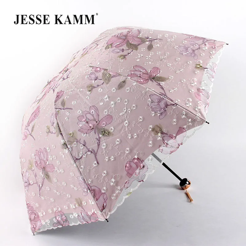 Двойной вышитый кружевной зонтик JESSE KAMM с защитой от УФ-излучения aдрагоценный