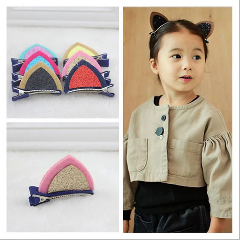 Pinzas para el pelo con orejas de gato para ni&ntilde;as, accesorios para el cabello con lentejuelas, pasadores de horquilla, 1 ud.-0