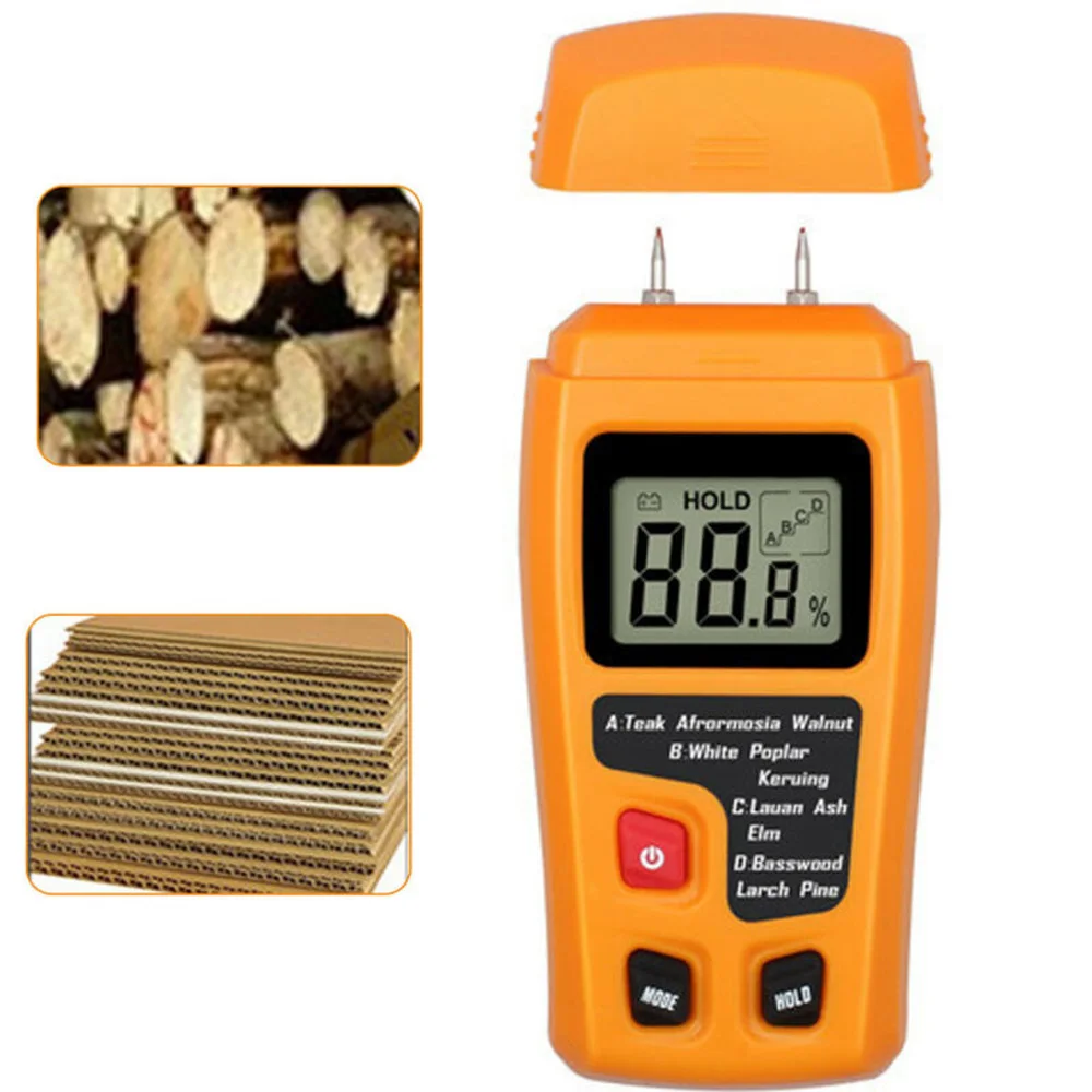 

1pc Orange Digital LCD Wood Moisture Meter Electrode Detector Hygrometer Tools