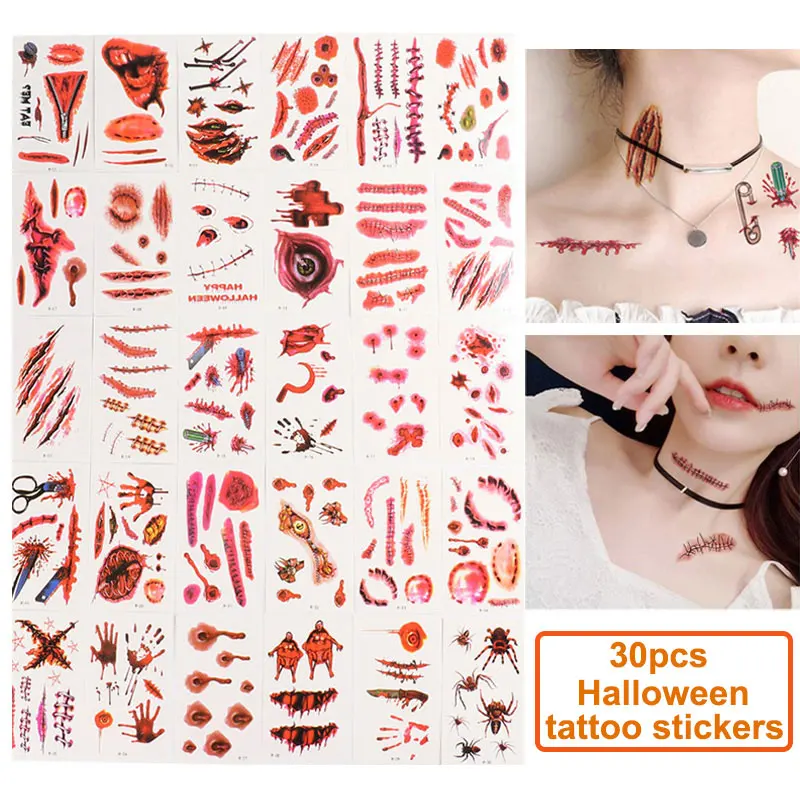Временные тату-наклейки на Хэллоуин 30 шт. с цветами бабочками боди-артом