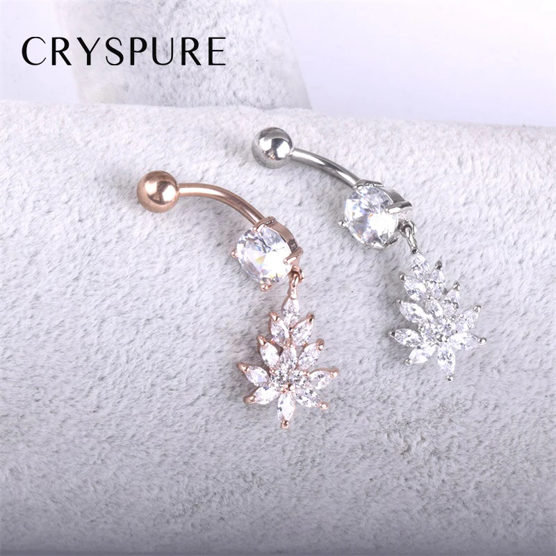 

Sexy Dangle Belly Bars Belly Button Rings Belly Piercing Crystal FlowerNavel Body Stainless steel Piercing Rings Fashion Jewelry