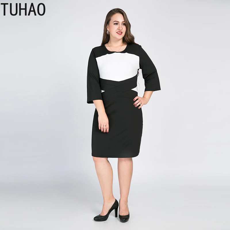 TUHAO 2020 элегантные белые черные лоскутные платья весна лето винтажное офисное