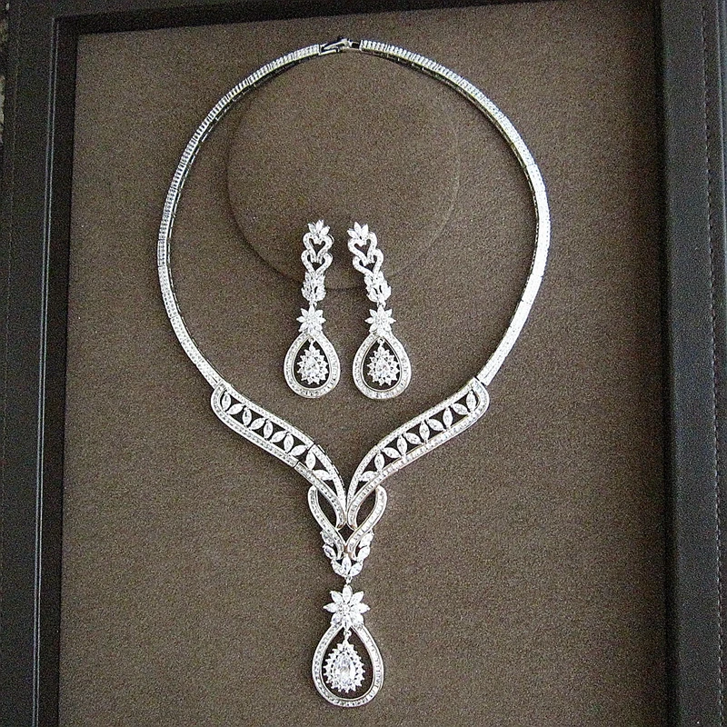Модные AAA фианиты классические и элегантные серьги ожерелье набор