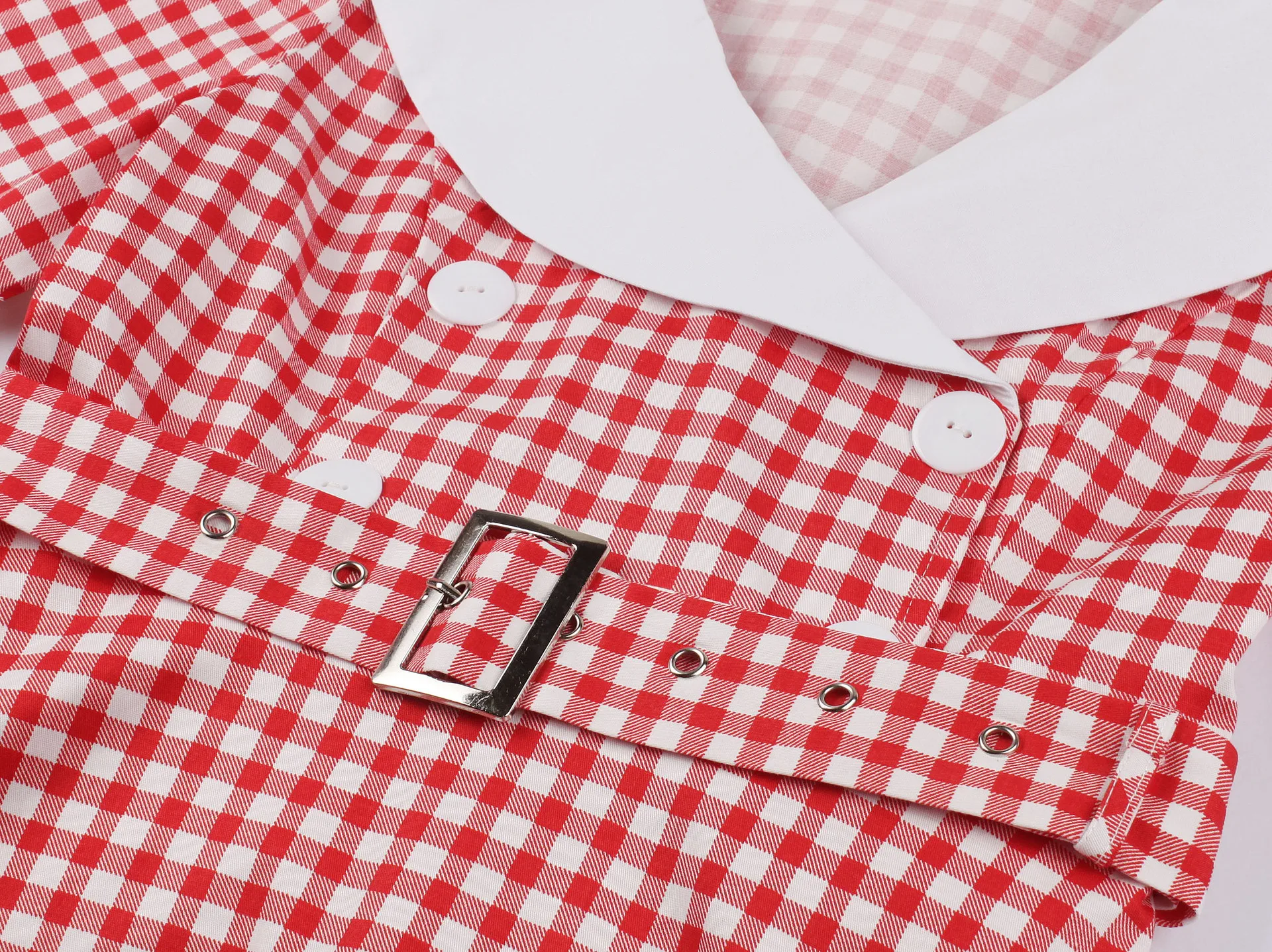 

Retro Plaid Dress 2021 New Plus Size Womens Short-sleeved Stitching Lapel Collocation Belt Fashion Plaid Printed Beautiful Dress