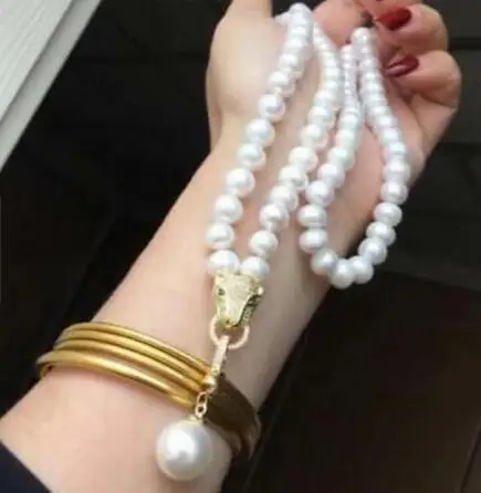 CHARMING AAA 9-10MM NATURAL SOUTH SEA WHITE PEARL NECKLACE LENGTH 34