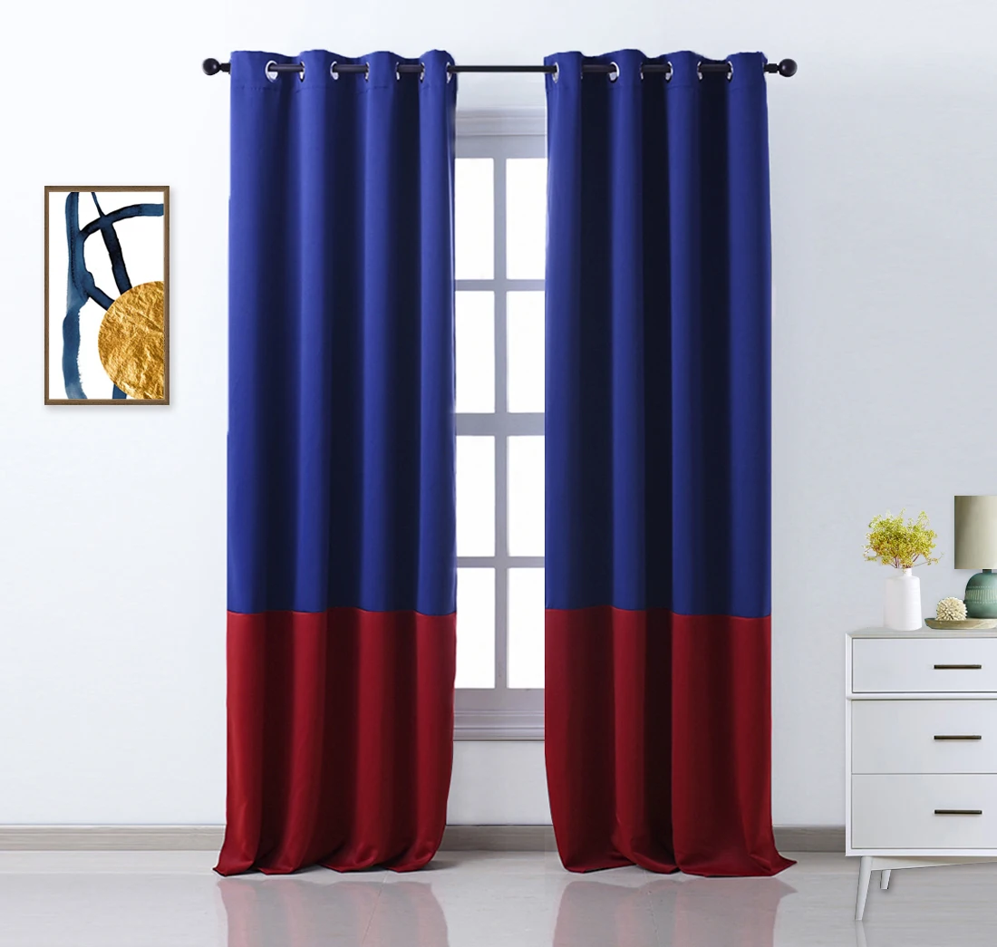 Navy Blue and Red NICETOWN, 1 шт., 2 тона, новые цветные оконные шторы, оконное покрытие, модная термоизолированная уплотненная драпированная панель - Цвет: Navy Blue and Red
