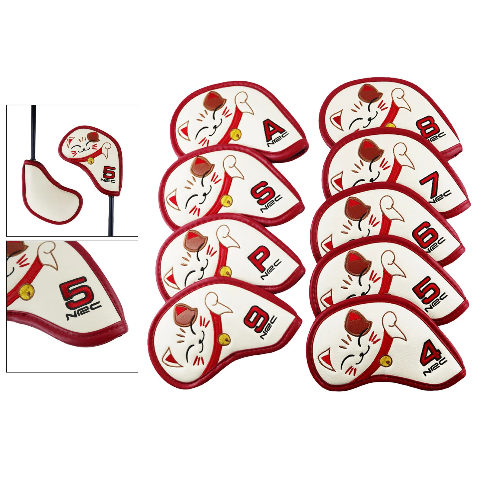 

9pcs/Set Head Covers Set Golf Club Headcover Lovely Fortune Cat Golf Driver Head Cover Cartoon Animal Irons PU Leather Headcover