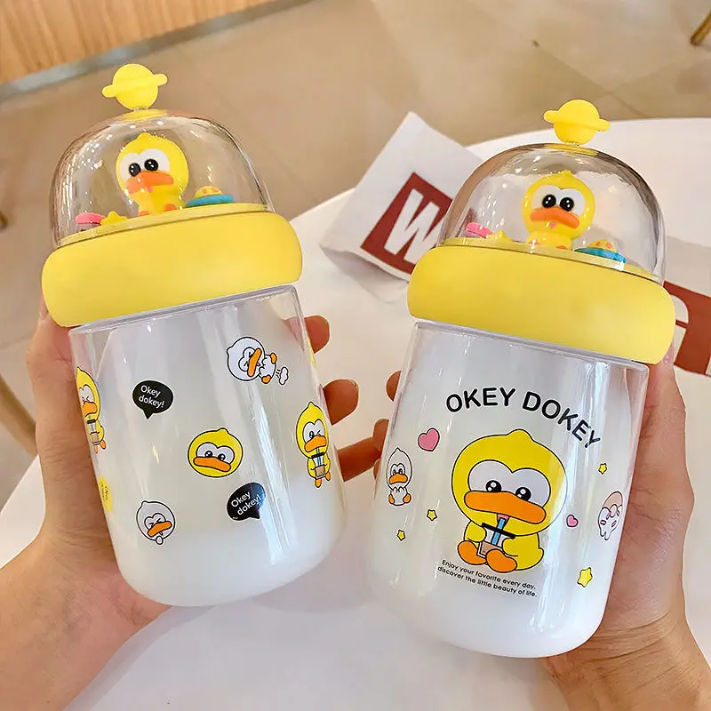 

450ml New PP Water Bottle Tour Drinking Bottle Yakult Shape Cute Duck Kawaii Milk Carton Shaker Bottle for Kids/Girl/Adult
