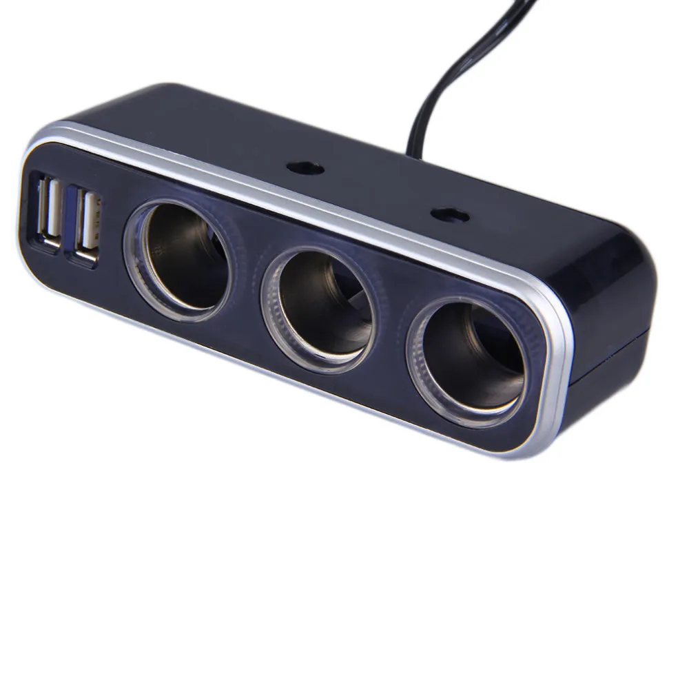 Universal 3 Socket Adapter Splitter 3.1A USB Charger Car DC 12V/24V Cigarette Lighter Socket Splitter+Dual USB Port Car Adapter