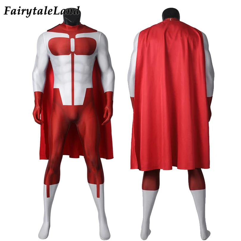 

Halloween Invincible Cosplay Jumpsuits Omni Man Costume Superhero Nolan Grayson Zentai Printing Bodysuit With Cape