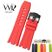 rolamy 28mm waterproof silicone rubber replacement wrist watch band strap for audemars piguet 42mm royal oak offshore