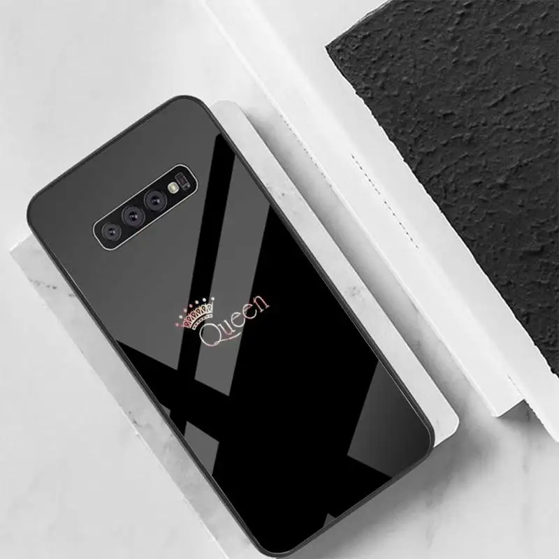 

Crown QUEEN & KING Couples Back Cover For Samsung Cases S20 Plus S10 NOTE 8 9 10 10PRO Tempered Glass Soft Silicone Edge