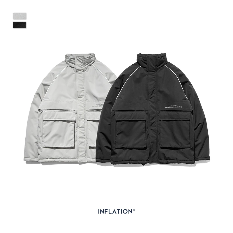 Зимняя мужская куртка с принтом в стиле хип хоп Свободное пальто со стоячим