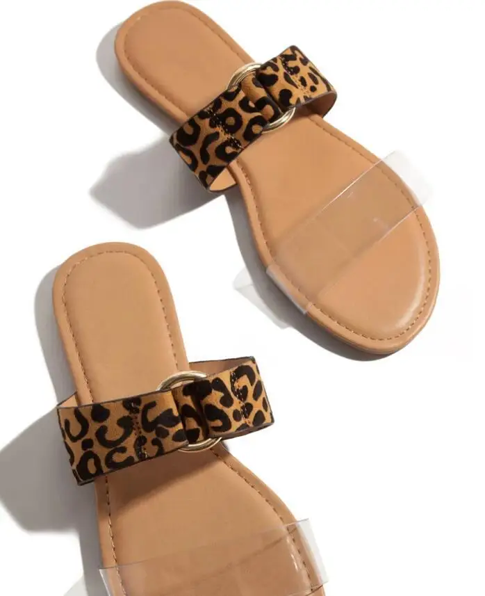 

Summer Shoes Woman New Leopard Flat Women Sandals Transparent EVA Open Toe Female Slides Beach Flip Flops Zapatos Mujer