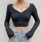 Женская футболка с длинным рукавом, V-образным вырезом и открытыми плечами