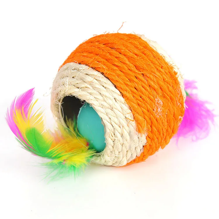 

New Arrival New Cat Pet Colorful Sisal Rope Chase Feather Ball Cute Kitten Play Exercise Toy cat treat toy