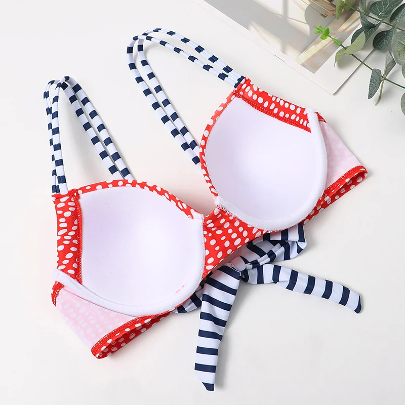 

Dots Print Large Size Bikini Swimsuit 2021 Sexy Underwired Push Up Brazilian Biquini Summer Swimwear Low Waist Swimming Suit