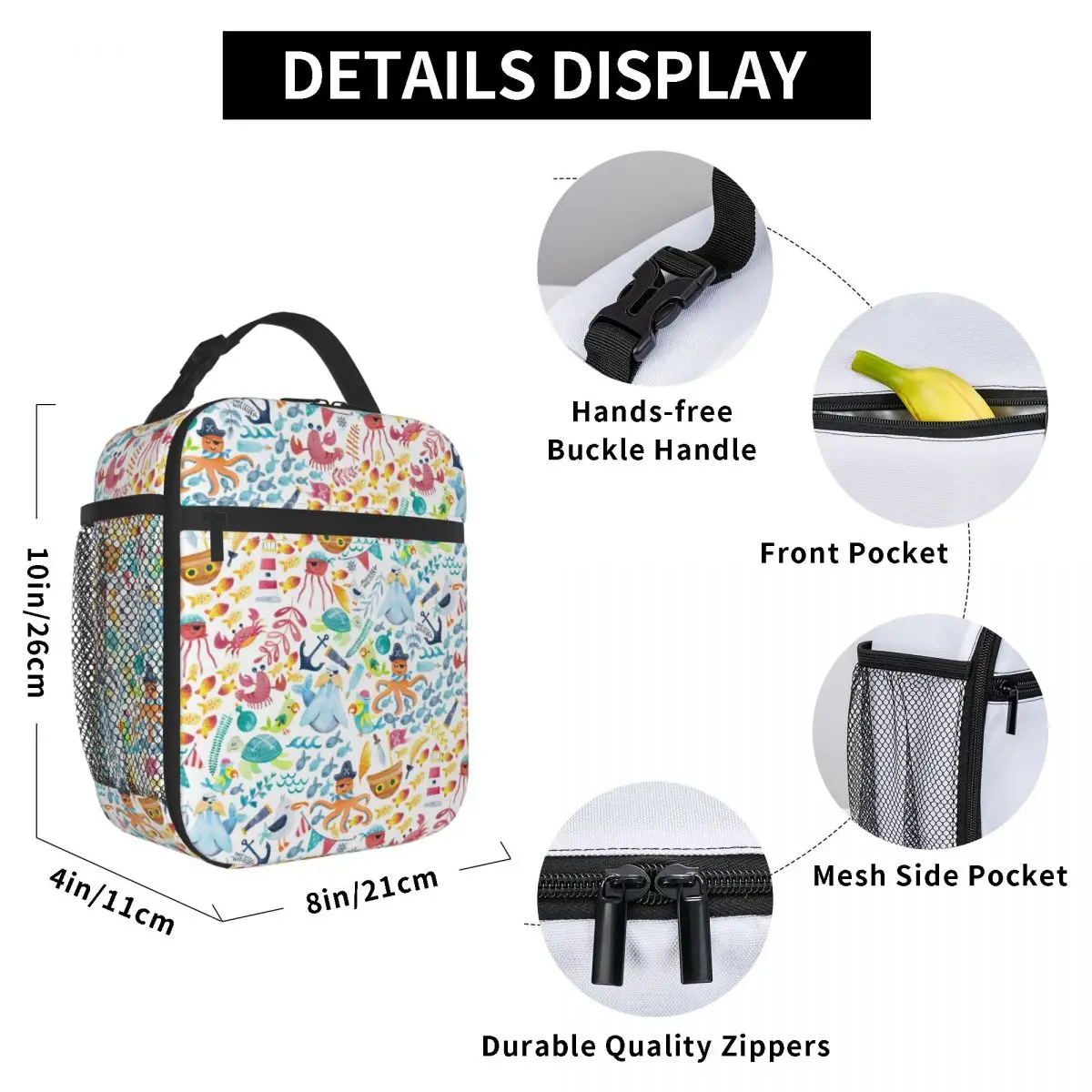 

Pirate Animal Lunch Bag for Women Men Large Insulated Lunch Box with Water Bottle Holder and Pockets