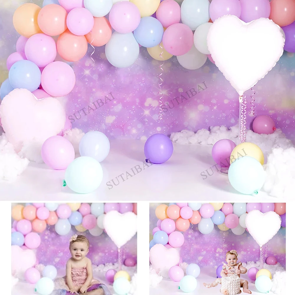 

Photography Background Girl Baby Shower Cake Smash Birthday Party Love Balloons Bokeh Pink Backdrop Newborn Photocall Studio