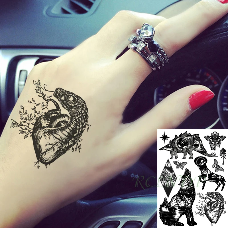 Водонепроницаемая Временная тату наклейка динозавр бабочка лес волк змея Звезда