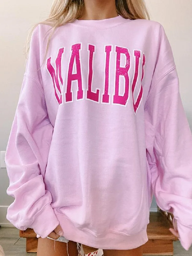 

Autumn Women Hoodie Sweatshirt Casual Loose Letter Print Long Sleeve Oversize Jumper Harajuku Pink Hoody Pullover Mujer Coat Top