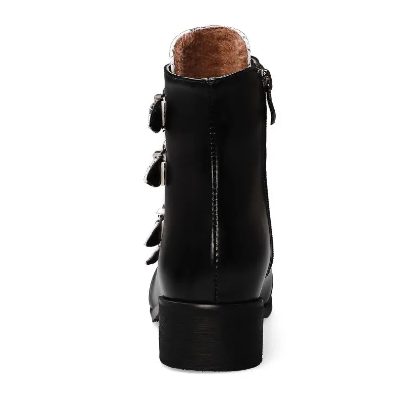 

Fanyuan Punk shoes Fashion Snakeskin Ankle Boots For Women Zipper Round Toe Buckle Low Heels Shoes Winter Footwear Size 32-43