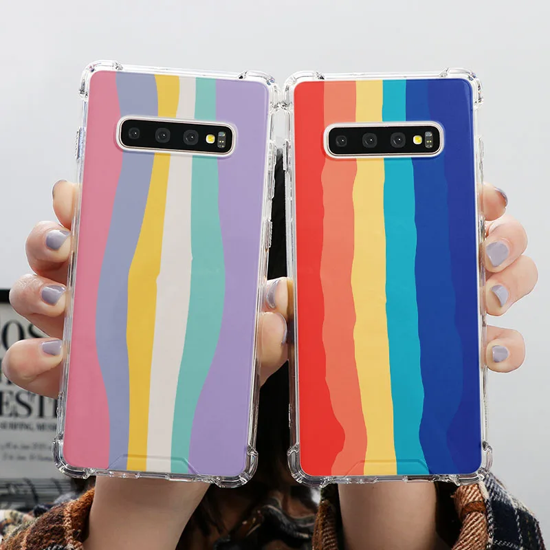 Свободного Покроя в полоску цветов радуги цвет телефонные чехлы для Samsung Galaxy A50 A51