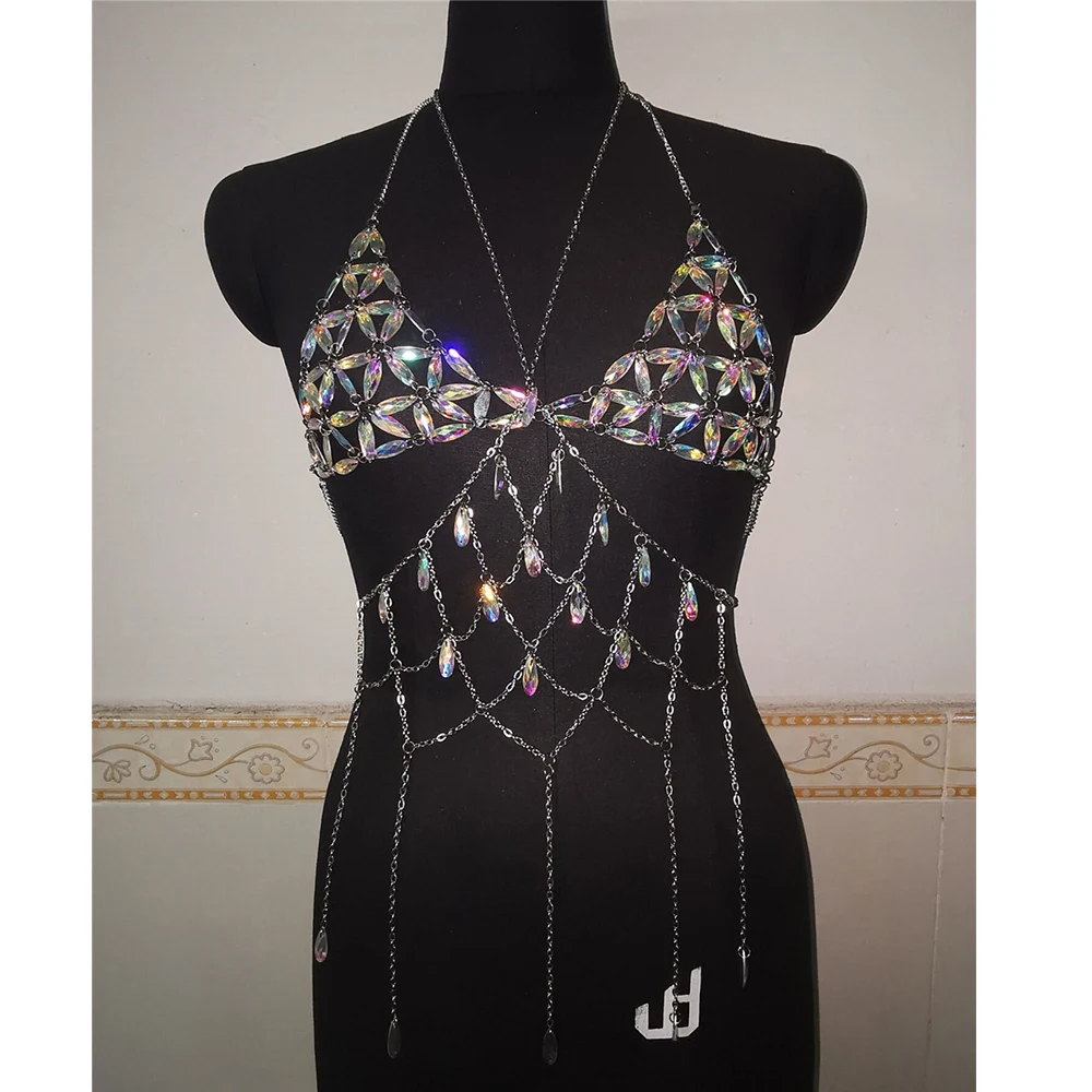 Multicolor Женский пояс-цепочка для тела, пояс для живота, стразы, бюстгальтер, грудь, бикини, пляжные украшения, D30 - Окраска металла: Multicolor