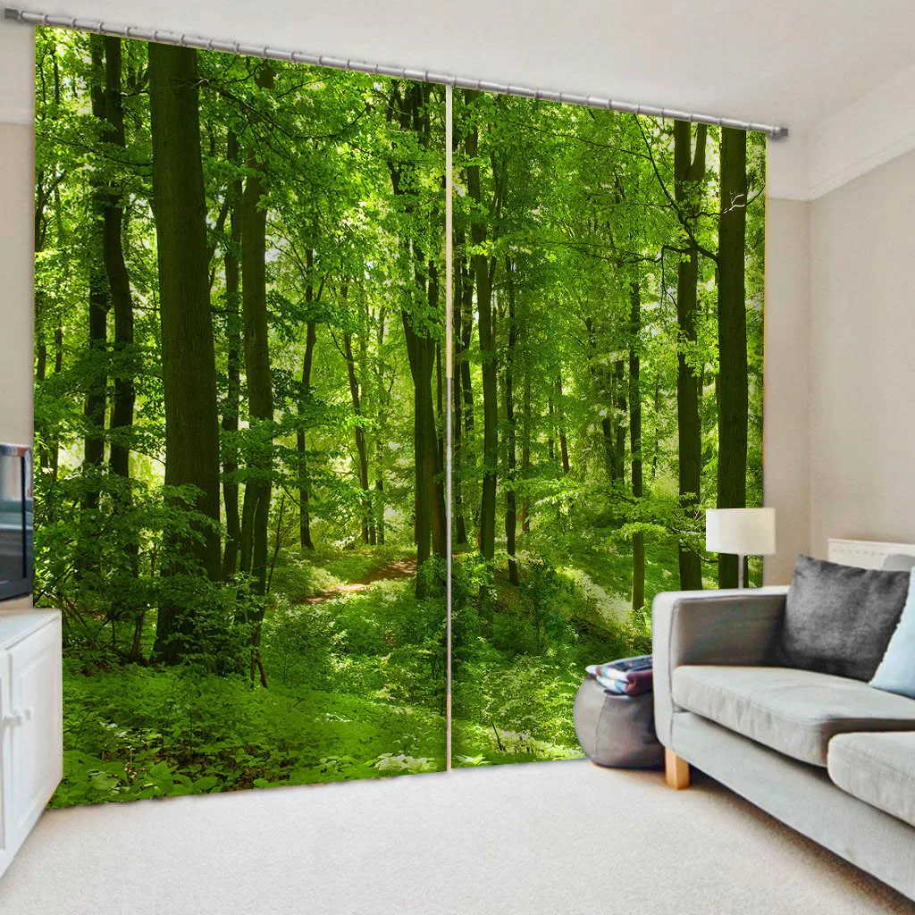 

3D Curtain Photo Customize Size Green Forest Curtains Bedroom Living Room Office Cortinas Breakdown Shower Bathroom