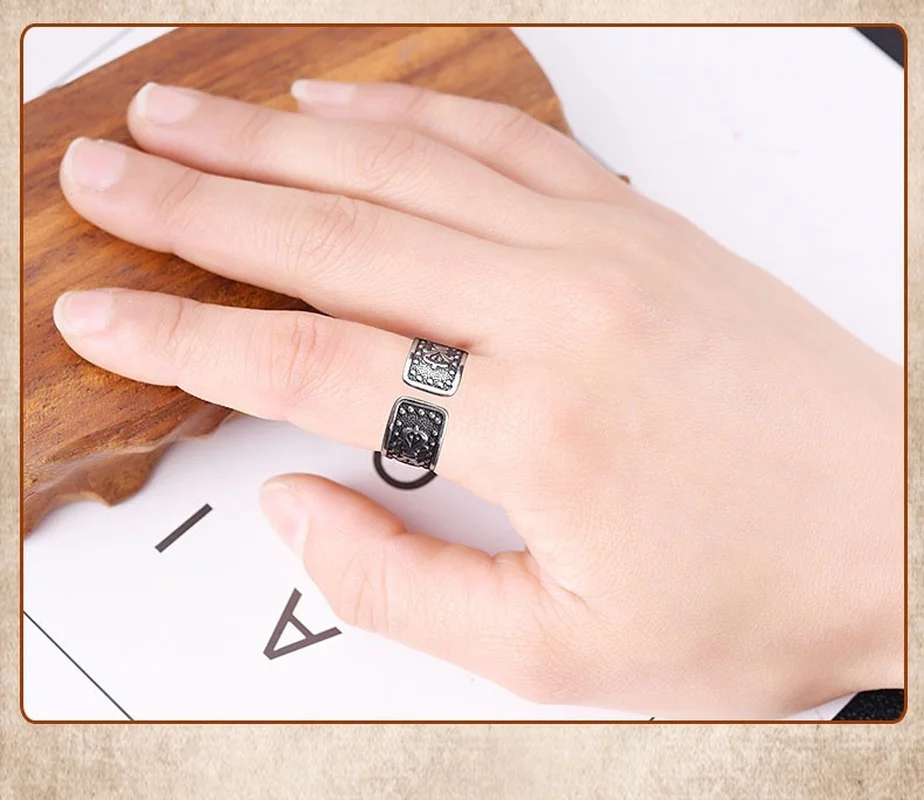 Мужское кольцо в ретро стиле с мантрой из шести символов серебро 999 пробы - купить