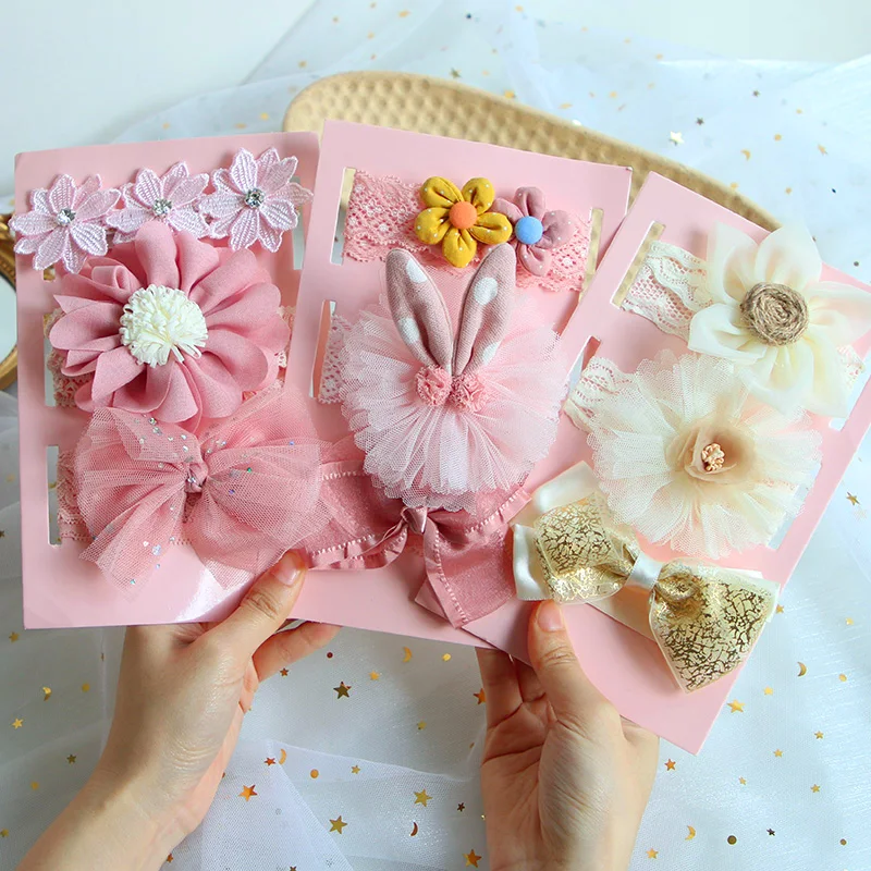 

3Pcs/Set Baby Headband Lace Bows Flower Headbands Hairband For Girls Crown Infant Turban Baby Hair Accessories Kids Headwear