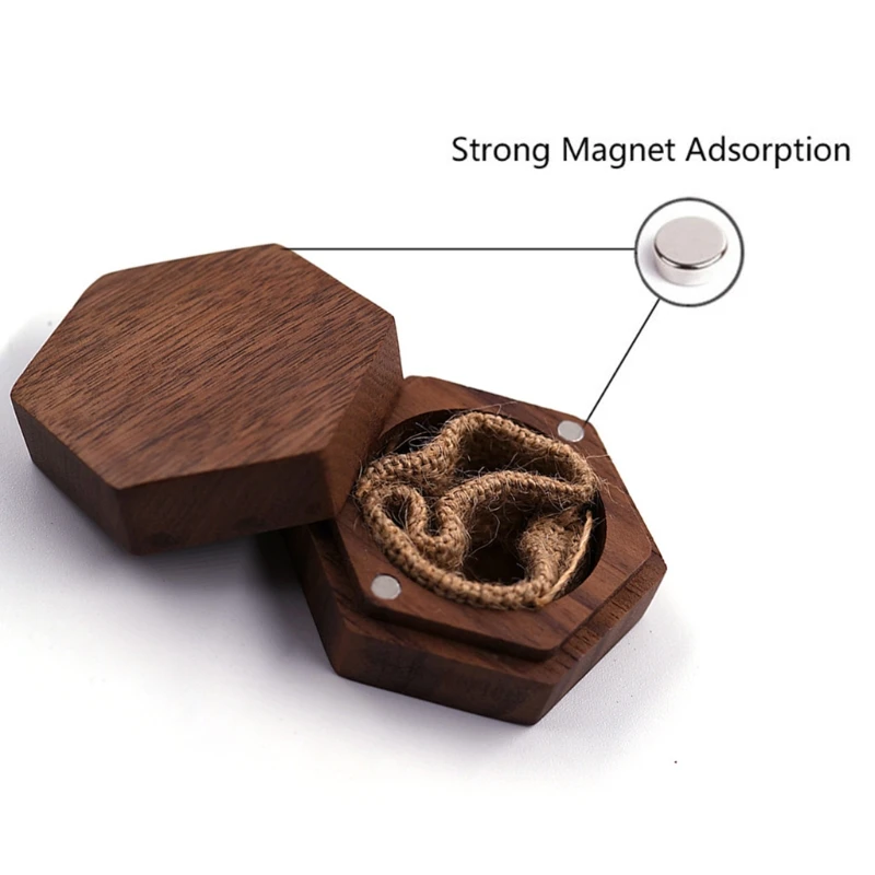 

Black Walnut Hexagon Personalized Rustic Wedding Wood Ring Box Holder Wedding Ring Bearer Jewelry Box for Wedding Engagement