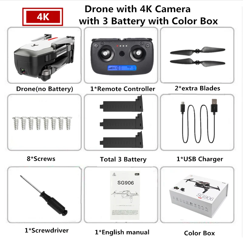 3 White-4K-Color Box Дрон SG906 4K gps Дроны с камерой HD бесщеточный Квадрокоптер сопротивляющийся сильному ветру селфи Квадрокоптер с камерой VS F11 B5W - Цвет: 3 White-4K-Color Box