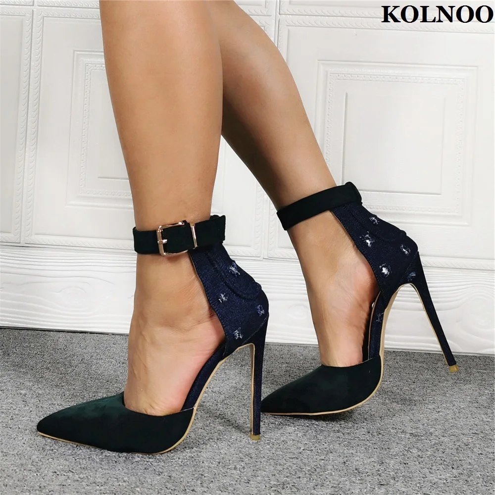 Kolnoo Handmade Simple Style Women High Heel Pumps Two-tones Buckle Strap Daily Wear D'orsay Evening Fashion Court Dress Shoes