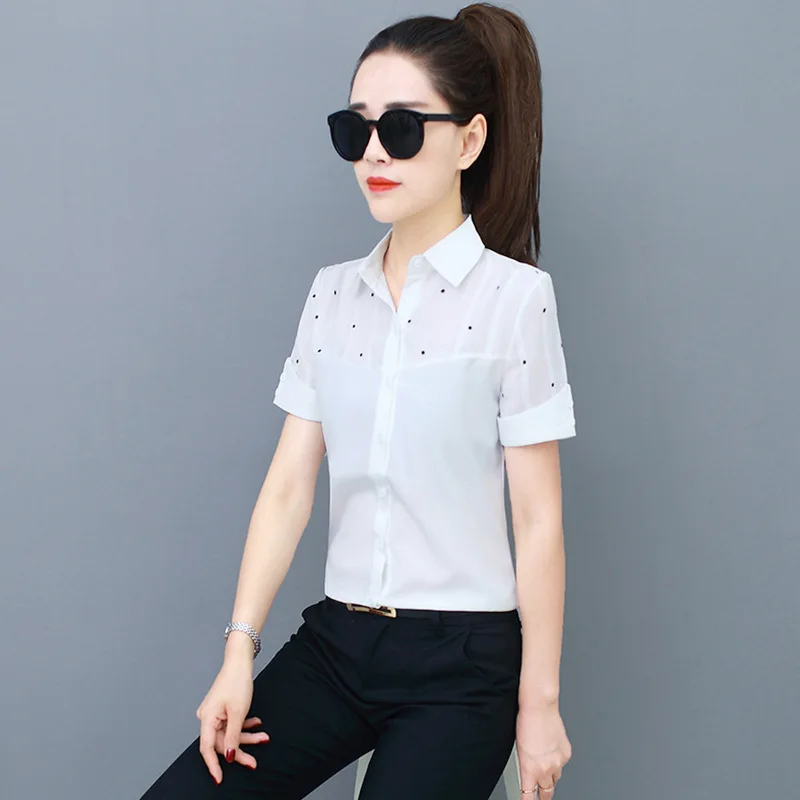 

Летняя белая блузка в горошек Женские рубашки корейский стиль Женские топы и блузки женская рубашка размера плюс женская одежда Blusas 5XL