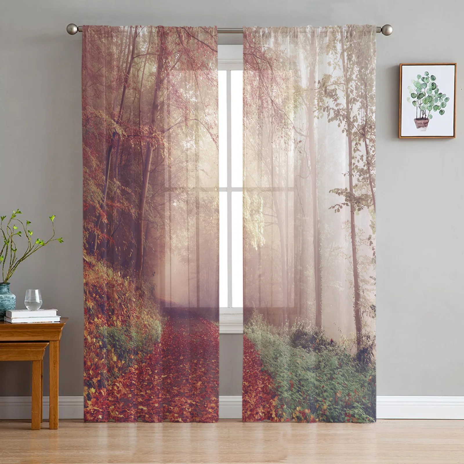 Лесной парк лес красные опавшие листья окна занавески s спальня современная