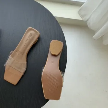 

Shoes Woman's Slippers Slides Fashion Transparent Heel 2021 Luxury Flat Summer PU Basic Rome Rubber Fabric Shoes Slippers Flat S