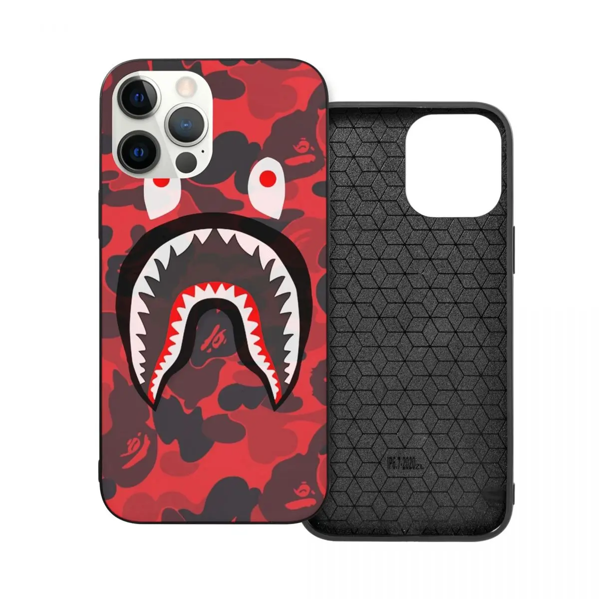 

Красный Камуфляжный стеклянный чехол из ТПУ с акулой для телефона iPhone 12 11 Xs Xr X Pro Max Mini 7 8 Se2 Plus 6 6S