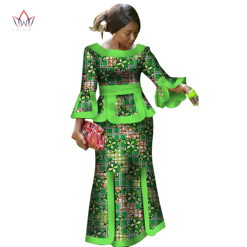 Africa Two Piece Set For Women Fashion Dashiki Wrist Sleeve African Clothes Bazin Plus Size Lady Clothing for Party WY2718