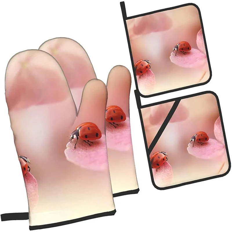 

Oven glove and pot holder set heat-resistant 4-piece set, kitchen utensils non-slip insulating gloves for baking and cooking