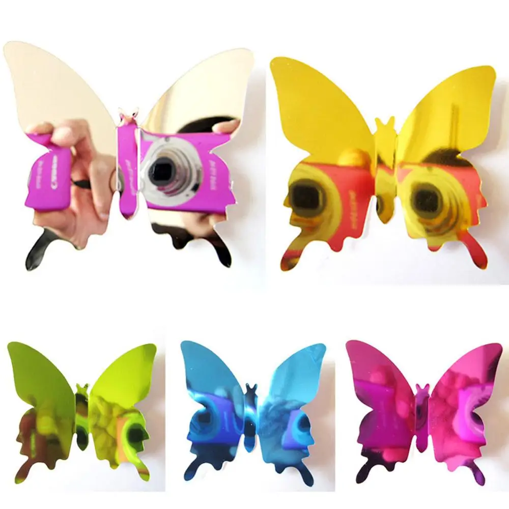 Лидер продаж зеркальные серебряные 3D наклейки на стену в виде бабочки 12 шт./лот