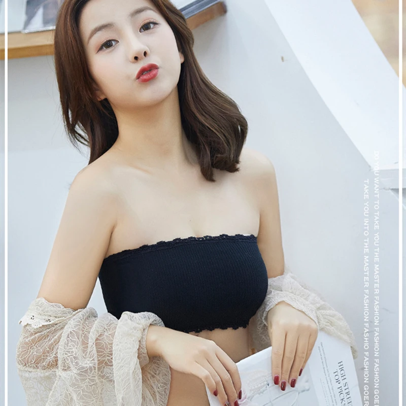 

Women's Crop Tops Female Strapless Removable One-Piece Chest Pad Bralette Seamless Underwear Lingerie Tube Top Bra Bandeau Top