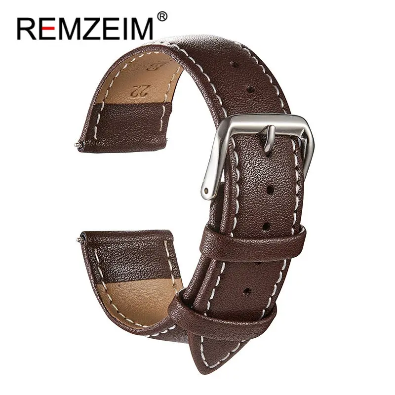 

REMZEIM Calfskin Leather Watchband 16mm 18mm 20mm 22mm 24mm Soft Material High Quality Strap Watch Accessories Band 5 Colors