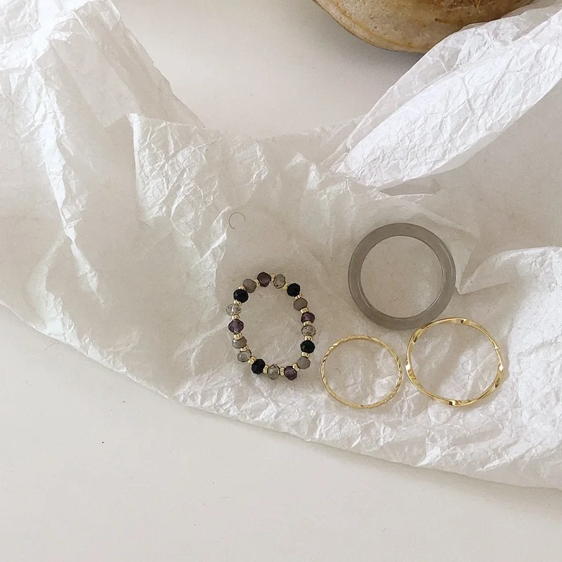 

4pcs/lot Vintage Colorful Acrylic Metal Beads Personality Ring Ins Index Finger Minimalist Joint Ring 2021 Fashion Korean