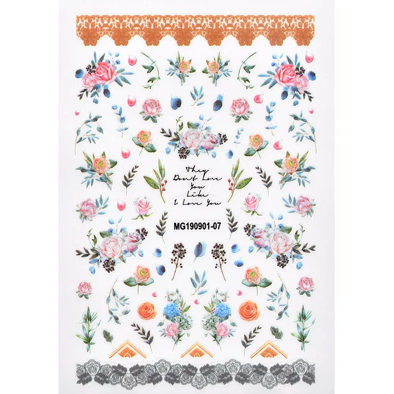 Наклейки для ногтей цветные цветочные клейкие кружевные художественное